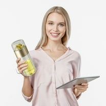 Double Wall Glass Tea Infuser Bottle - 12oz/350ml Leakproof Travel Mug with Stainless Steel Filter for Loose Leaf Tea & Fruit Water, Hot or Cold Ready, Suit for Office Travel Home