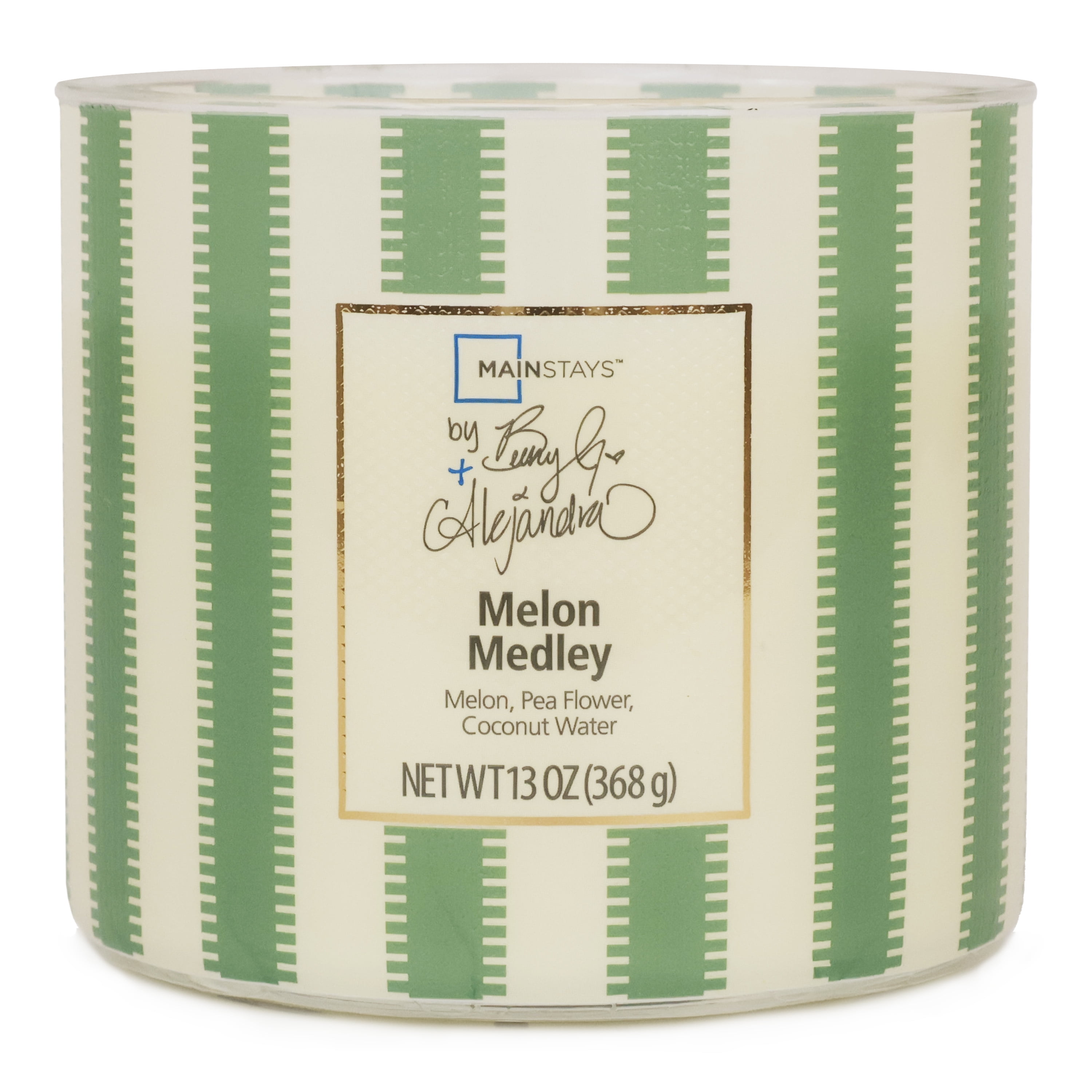 Mainstays by Becky G. & Alejandra 3-Wick Melon Medley Candle, Green Stripe, 13 oz