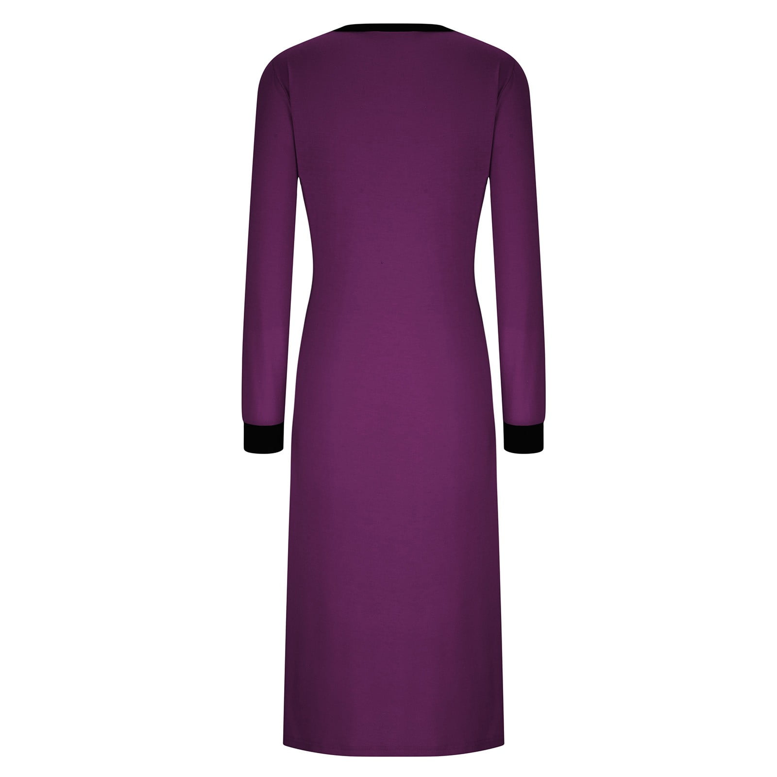 BiZtdJrK Women's Nightshirt Long Sleeve Nightgown Solid Casual V Neck Sleepwear Full Length Pajama Dress with Pockets Soft Loungewear Purple L