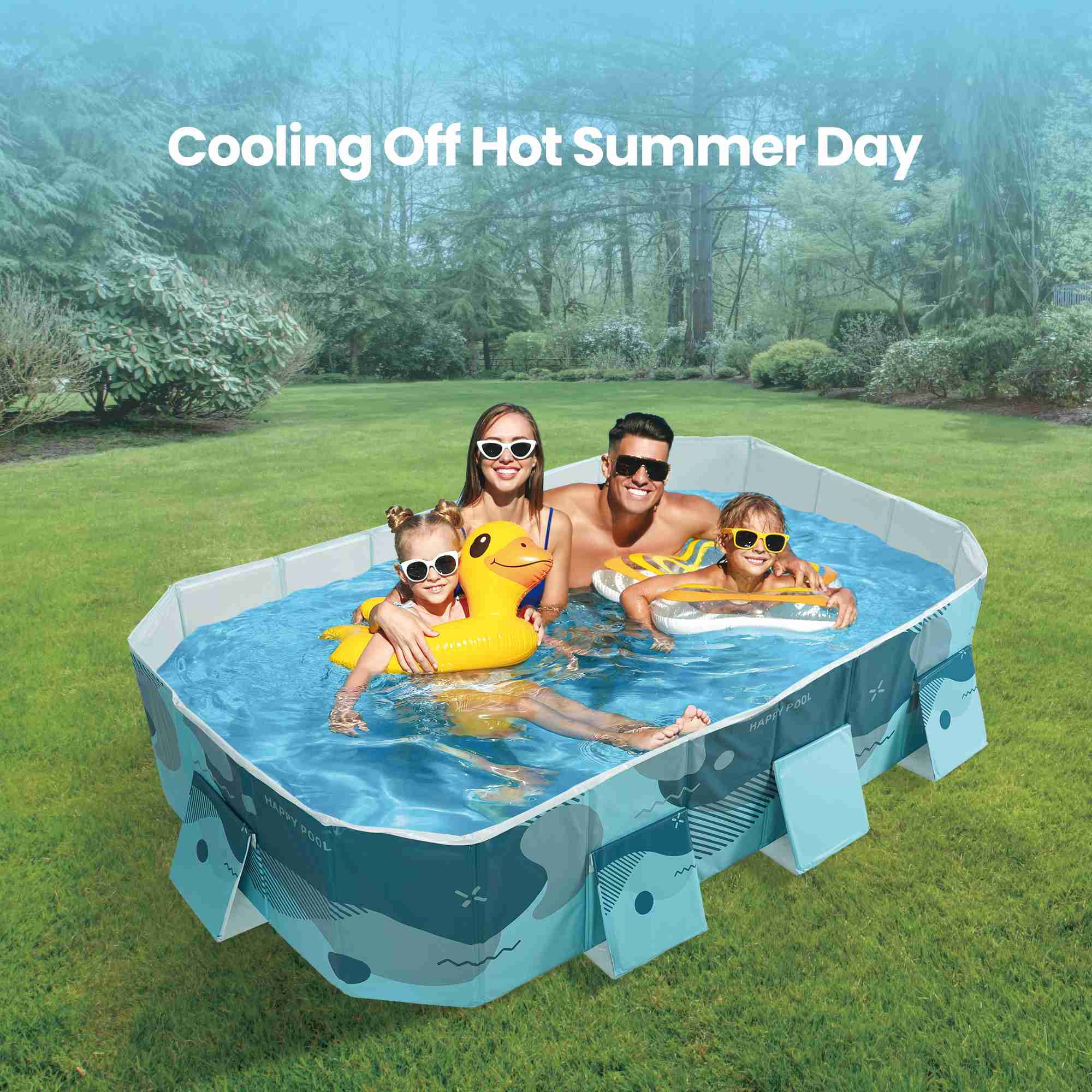 MaxKare Foldable Swimming Pool, Inflatable-Free & Durable with Triangle Support, Family Pets Kiddie Pool for Backyard, 89'' Green Rectangle