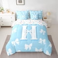 thumbnail image 2 of Manfei Kawaii Bow Letter H Twin Bedding Sets 7-Piece for Girl, Blue Cartoon Monogrammed Bedding Comforter Set, Cute Princess Bow-tie Reversible Sheet Sets, Luxury Bedroom Decor, 2 of 7