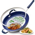 thumbnail image 1 of NutriChef 14" Fry Pan With Lid - Extra Large Skillet Nonstick Frying Pan with Silicone Handle, Ceramic Coating, Blue Silicone Handle, Stain-Resistant And Easy To Clean, Professional Home Cookware, 1 of 5