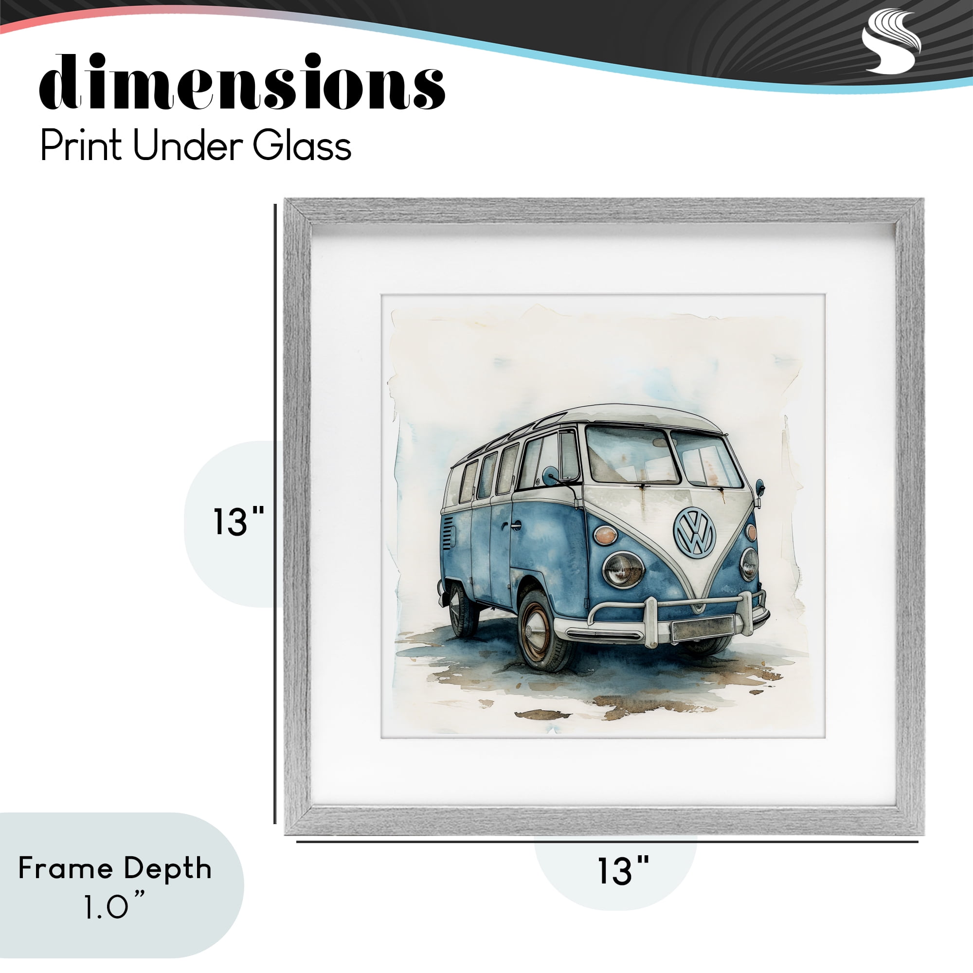 Stupell Industries Sky Blue Surf Van Gray Framed Print Under Glass, design by Ray Powers