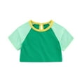 thumbnail image 2 of Cropped Tops for Girls 6M-5Y Cute Cotton Short Sleeve T-Shirts Toddlers Kids Trendy Hollow-Out Pullover Crewneck Color-Block Summer Tees Top, 2 of 8