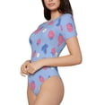 thumbnail image 2 of KLL Women 's Crew Neck Bodysuit Jumpsuits Strawberry And Flowers Print Short onesies Stretch T Shirts, 2 of 7