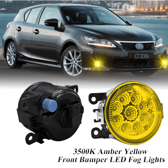Pair Round LED Fog Lights for Lexus CT200h 2011-2017, 55W 3500K Amber Yellow Off-Road Lamps Black Front Bumper LED Fog Lights