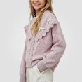 thumbnail image 5 of NORO ARK Girls Cardigan (1-9 Years) Ruffled Lace Trim Acrylic Sweater Hot Pink Size 4T, 5 of 7