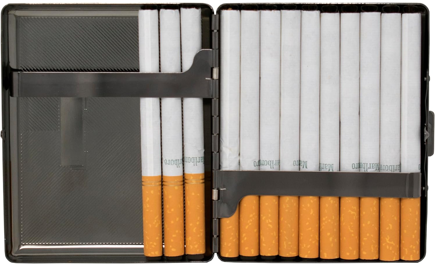 Set of 2 Metal-Plated 100s Cigarette Case & Stash Box (Black Diagonal Stripes)