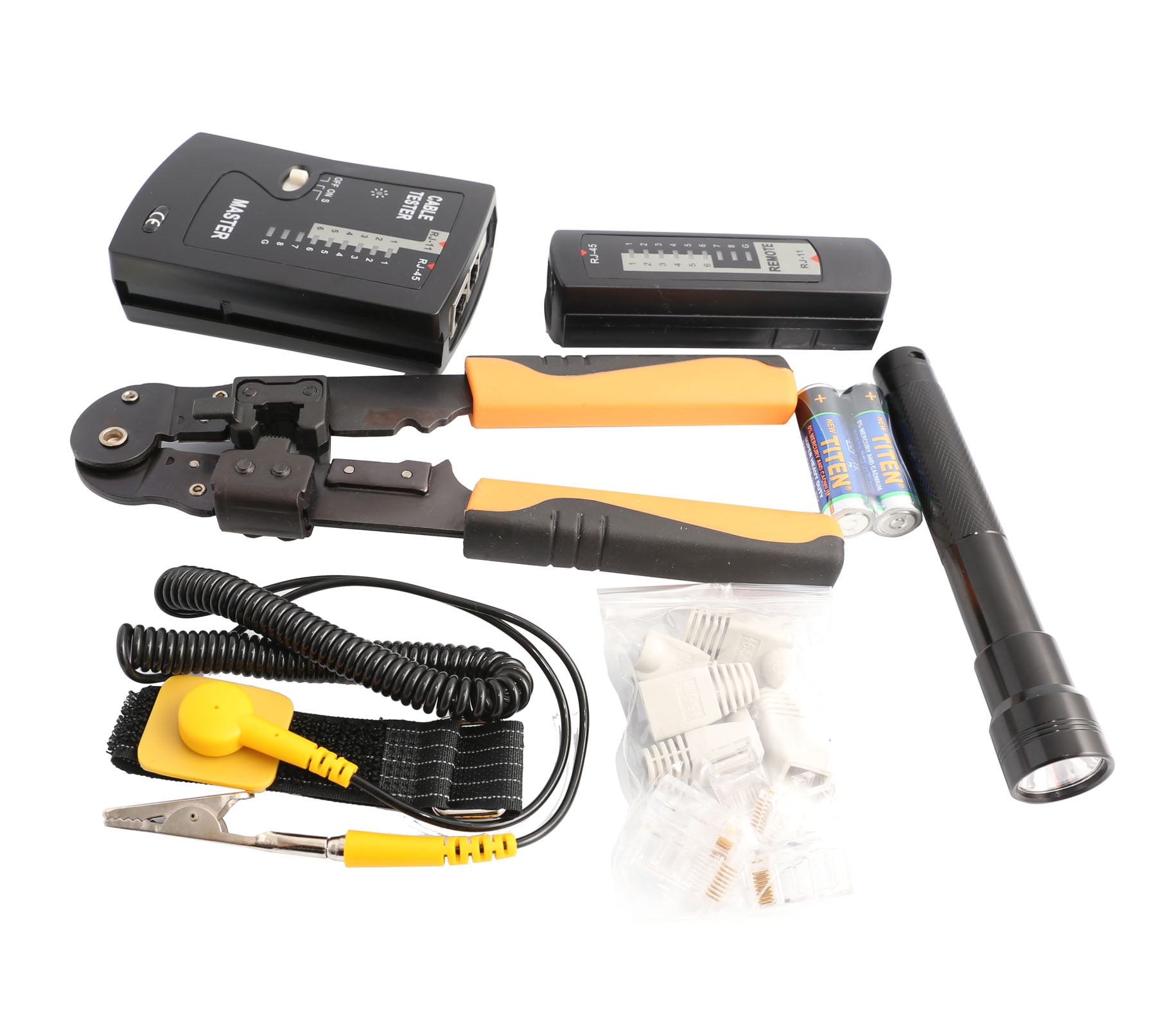 50 Pieces Network Tool Repair Kit, Ethernet LAN Cable Tester Computer Maintenance Coax Crimper Tool for RJ-45/11/12 Cat5/5e with Connector Accessories and Socket Set