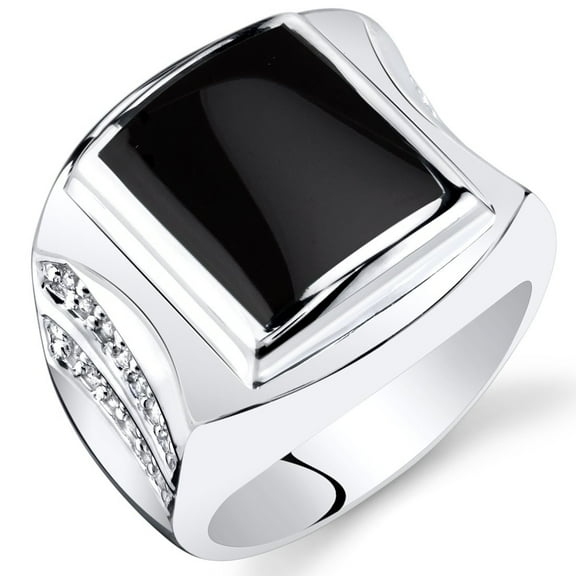 PEORA Men's Genuine Black Onyx Large Signet Ring 925 Sterling Silver, 10x8mm Rectangular Shape Size 9, Premium Men's Ring, Modern, Durable w/Jewelry Box, Gifts for Men, For Gifts & Everyday Wear