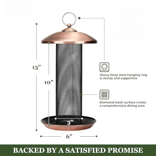 Finch Feeders for Outdoors Hanging, Metal Mesh Tube Bird Feeder for Nyjer/Thistle Seed, 2.5 lbs Large Capacity (Antique Copper)