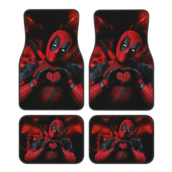 4 Pieces Car Floor Mat Set Deadpool Protection Full Sets Universal Fit for SUV, Sedans, Vans, Trucks