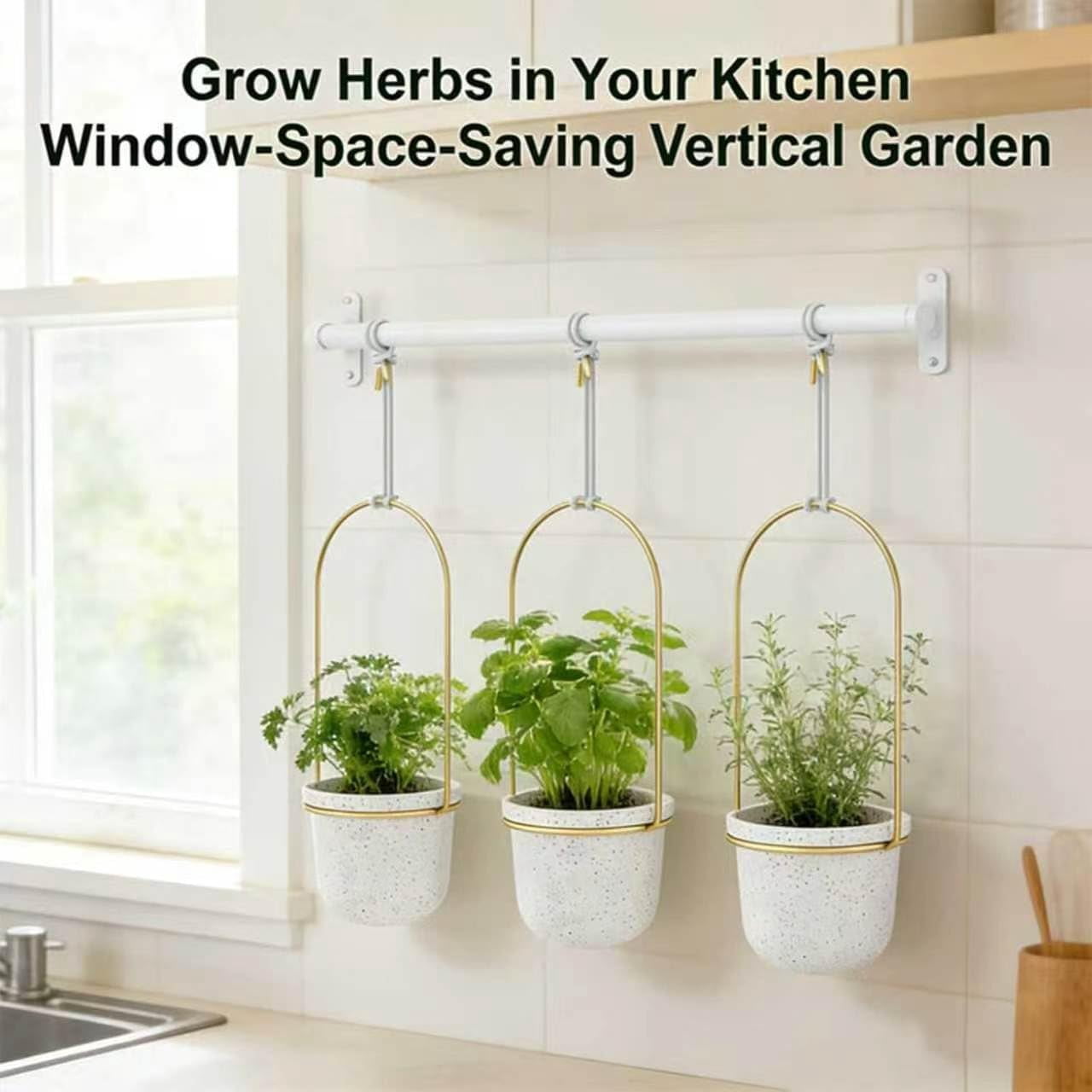 Adjustable Window Planter Hanger Set – Metal Rod with Adjustable Brackets, Indoor Outdoor Use for Flowers, Herbs, Succulents, Balcony Railing