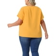 thumbnail image 4 of DARING DIVA Women's Plus Pleated Round Neck Basic Tulip Sleeves Top 1X Yellow, 4 of 6