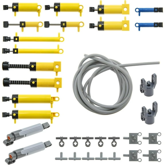 ASTEM 33pcs Pneumatic Technic-Parts Kit Compatible with Lego Pneumatic Cylinders-Air-Pump Pressure Rod Switch Piston Hose Technic Linear Actuator MOC-Spare-Parts.