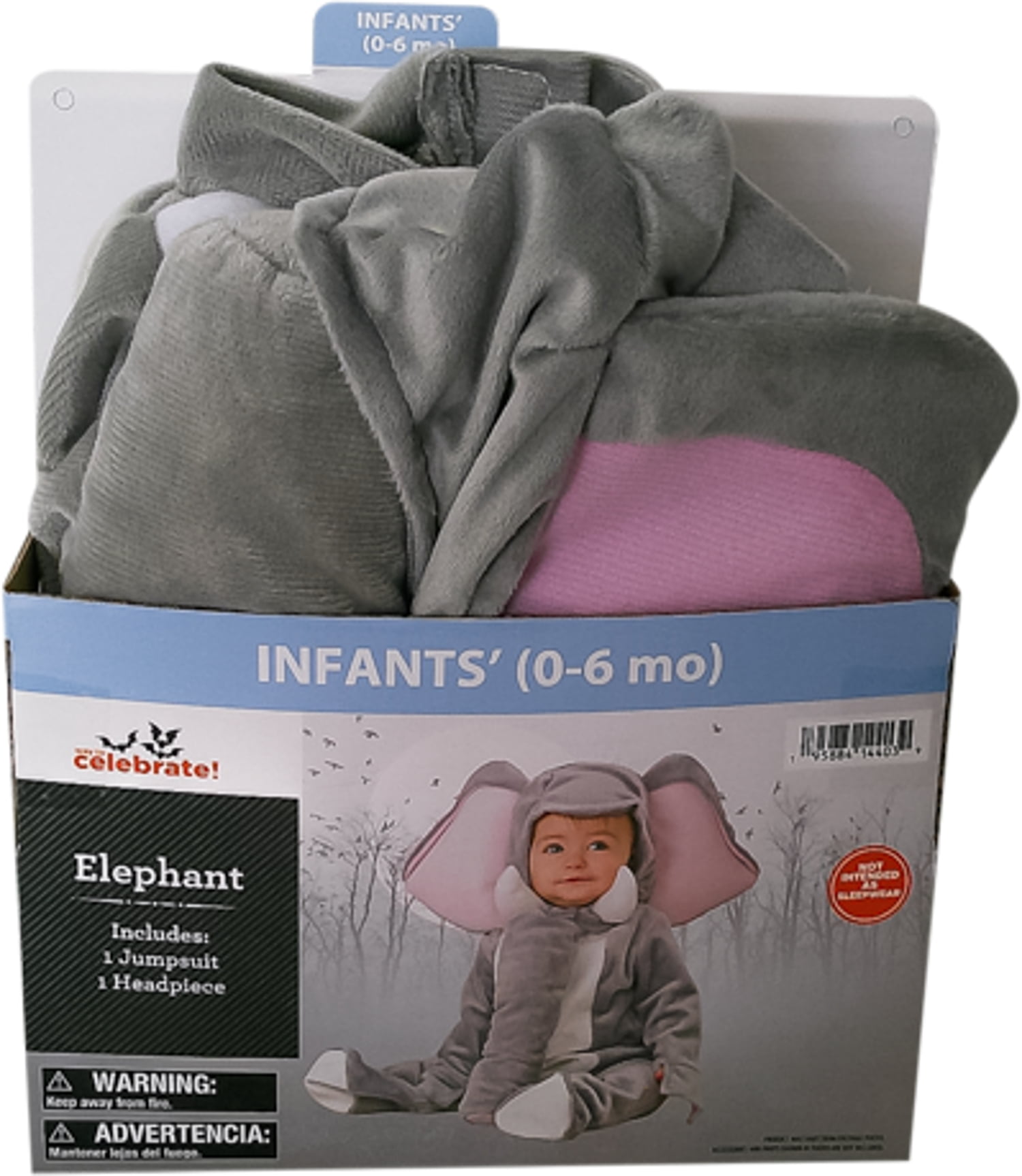 Elephant Halloween Costume for Infant, Size 0-6M, by Way to Celebrate