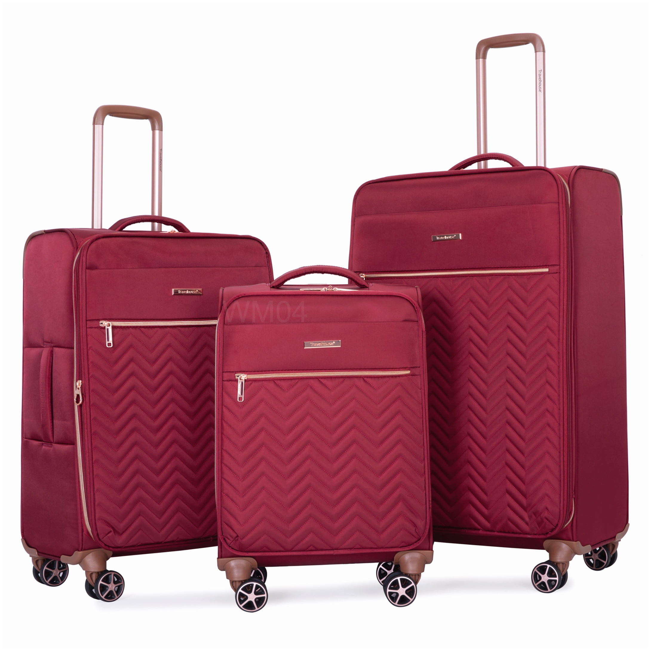 MANGIJOY Lightweight Polyester 4-Piece Luggage Set with 360° Spinner Wheels, Red Expandable Carry On and Checked Suitcases