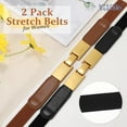 thumbnail image 4 of 2 Pack Women Skinny Elastic Waist Belt Gold Silver Buckle Stretchy Thin Belt for Jeans Dress 0.98" Width, 4 of 7
