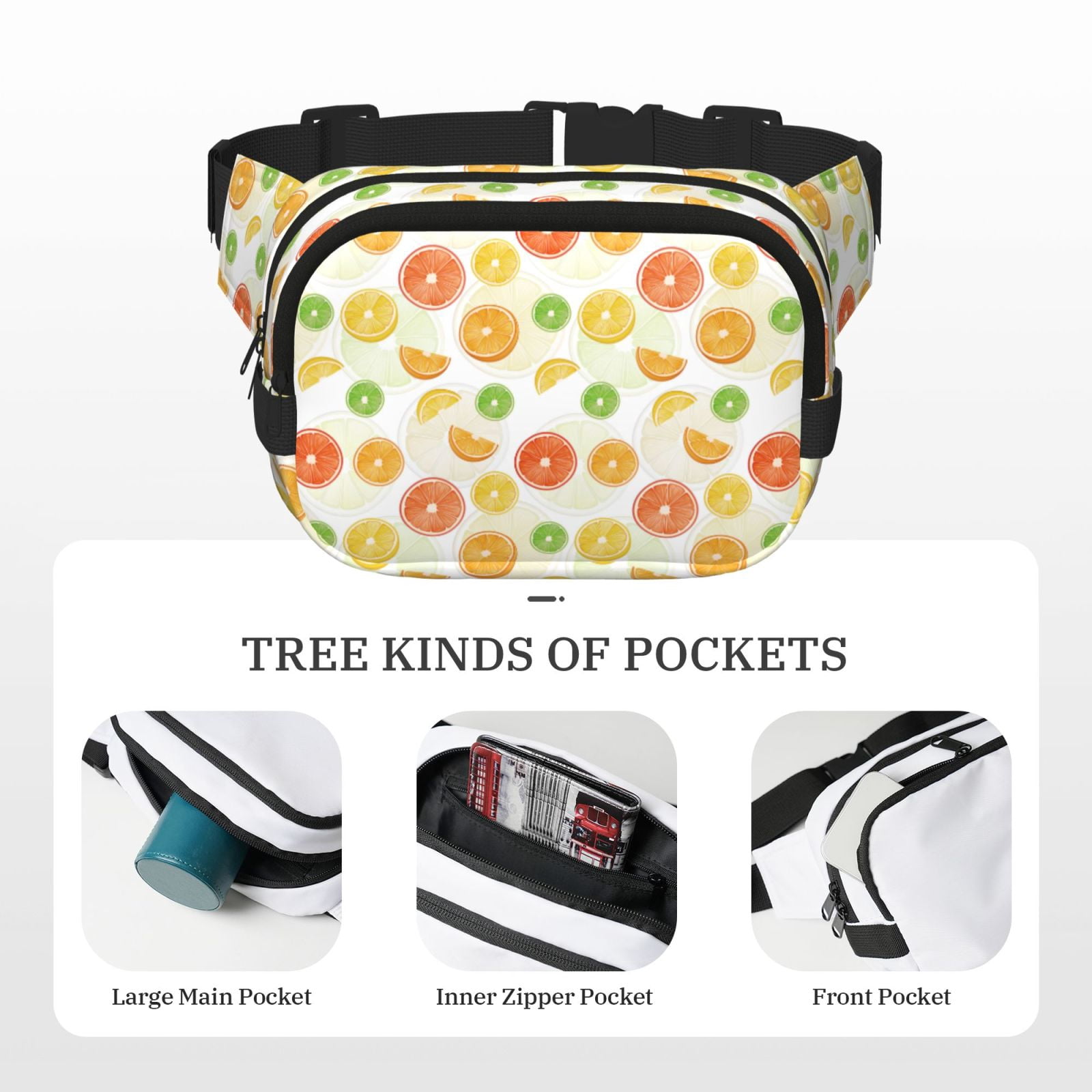 Fuzoiu Colorful Lemons Print Unisex Square Double Layer Waist Bag,Crossbody Fanny Pack Travel Workout Accessory