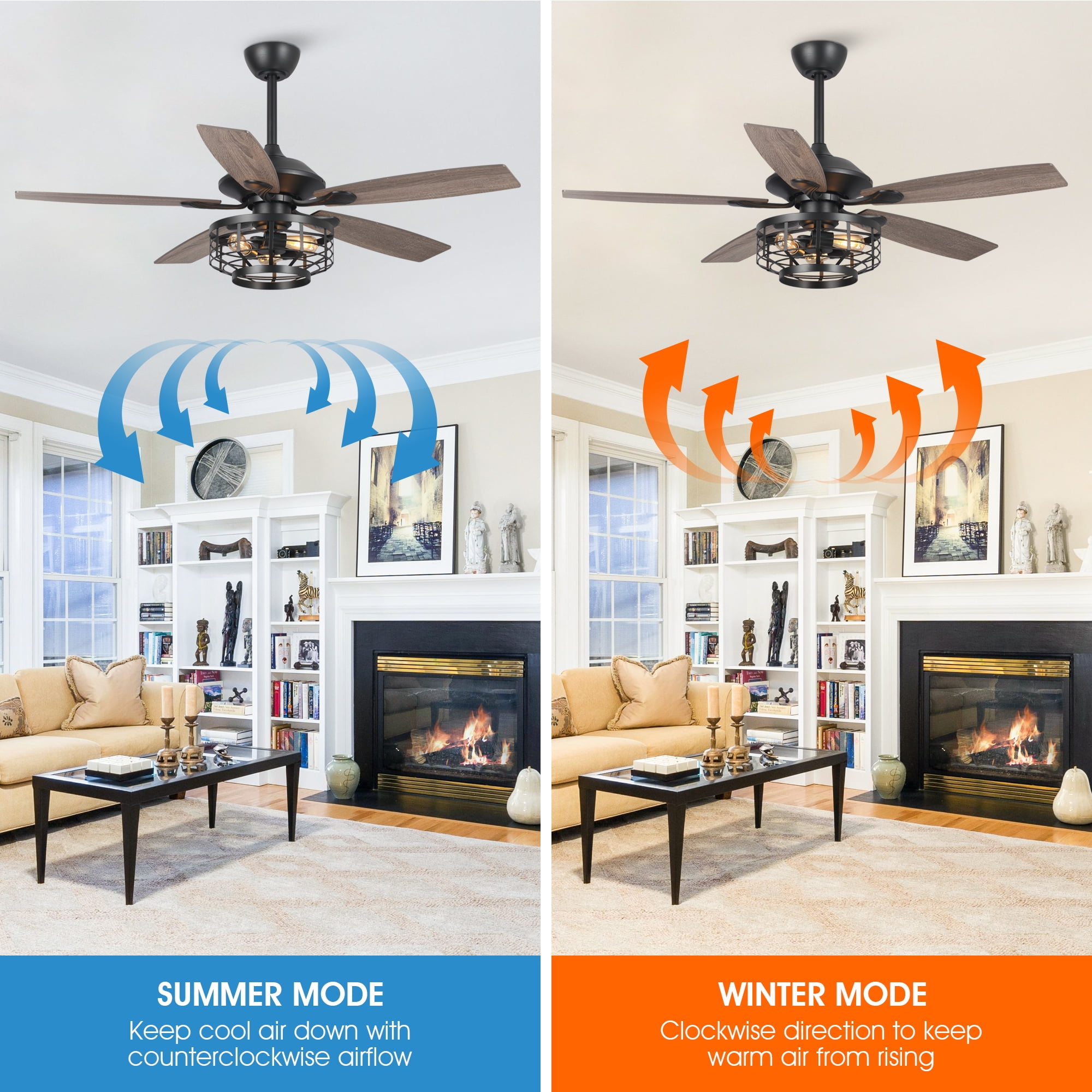 Parrot Uncle 52-Inch Industrial Ceiling Fan with Incandescent Light and Remote
