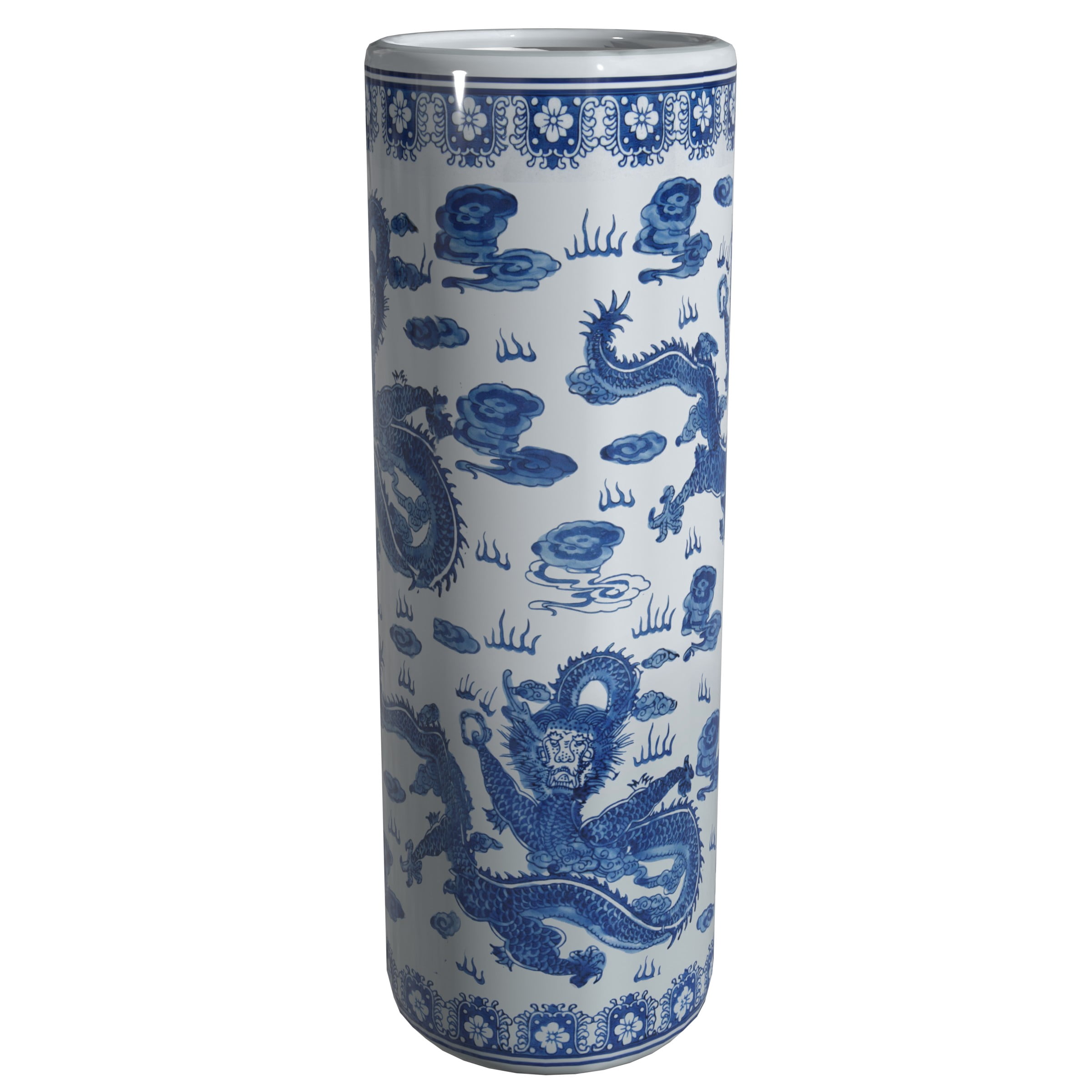 Red Lantern 24" Dragon Blue & White Porcelain Umbrella Stand