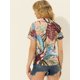 thumbnail image 4 of Allegra K Camiseta con cuello abotonado y estampado de hojas florales hawaianas para mujer Rosa XS, 4 of 5