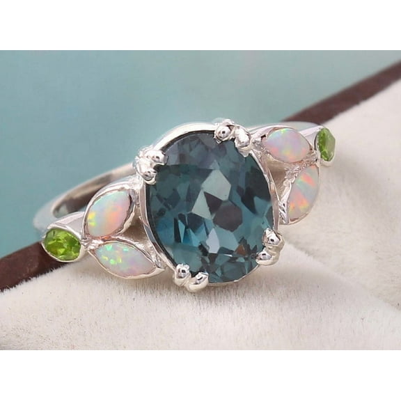 Vintage Alexandrite engagement ring Oval Cut color change Alexandrite ring Halo marquise opal peridot ring 925 silver jewelry Birthday gift.