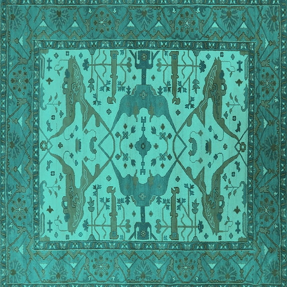 Ahgly Company Indoor Square Oriental Turquoise Blue Industrial Area Rugs, 8' Square