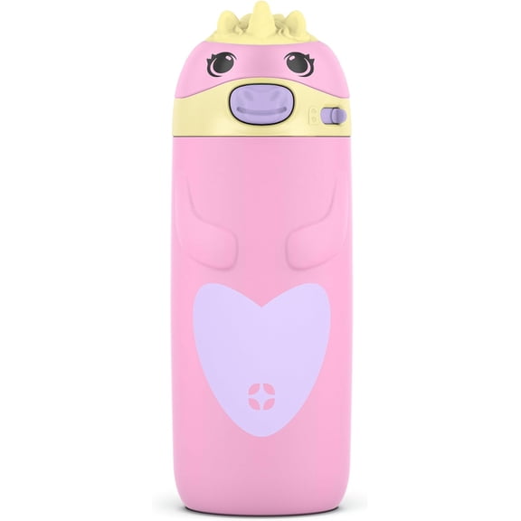 Ellies 12oz Vacuum Insulated Stainless Steel Kids Water Bottle with Straw and Built-in Carrying Handle and Leak-Proof Locking Lid for School Backpack, Lunchbox and Outdoor Sports, Unicorn