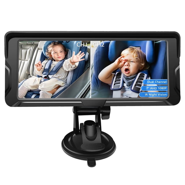 Cámara de Automóvil para Bebés en el Asiente Trasero Pantalla de Cámaga de Bebé de Doble Canal de 7 Pulgadas 1080p Con 2 CámaRa de Visión Nocturna de Ir y Ángulo de V VISVE
