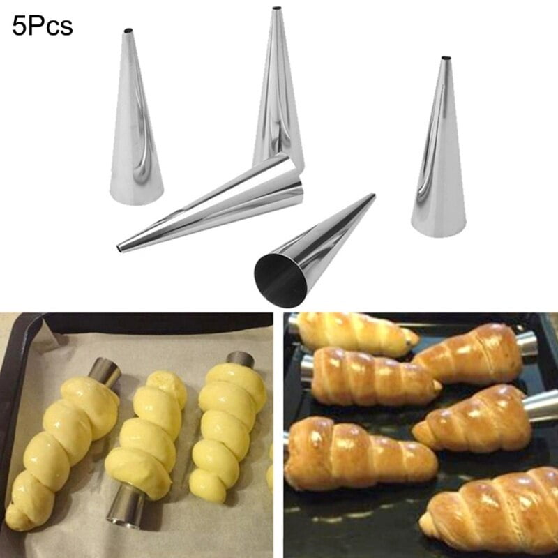 5pcs Baking Cones Stainless Steel Spiral Baked Croissants Tubes Horn Pastry Roll 