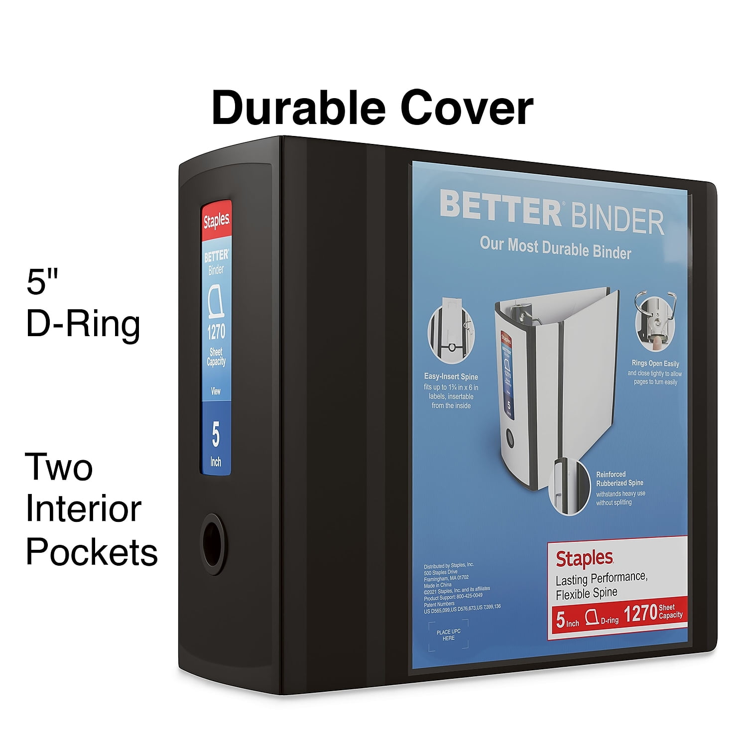 Staples 5' 3-Ring Better Binder Black (44104) 55821/44104