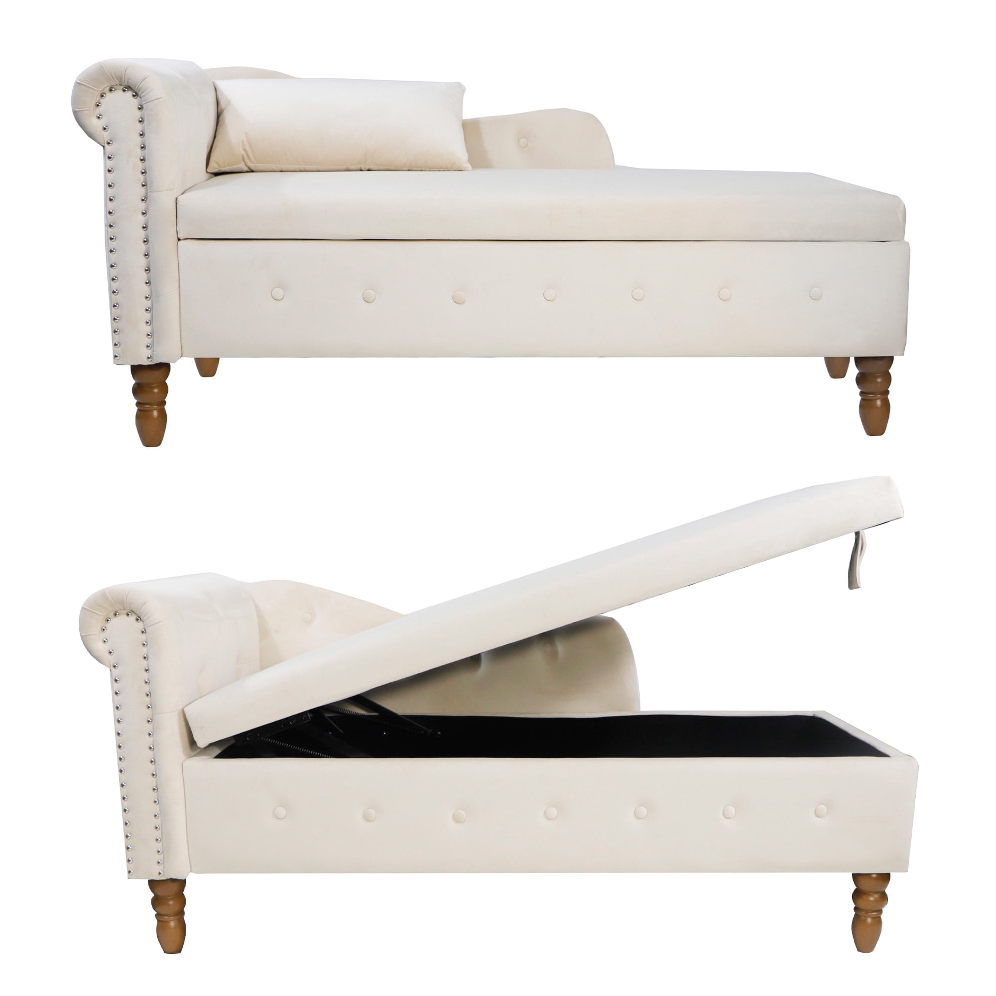 Aukfa Storage Chaise Lounge Chair Indoor Recliner Lounge Chair for Living Room Bedroom,Pillow - Beige