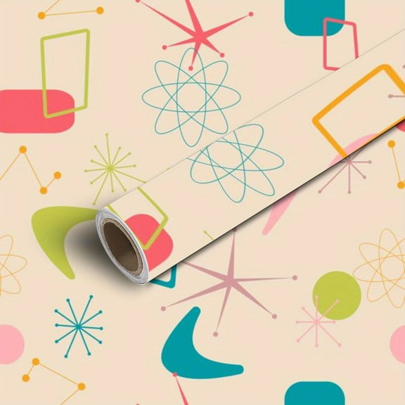 Mid Century Modern Atomic Wallpaper - Self-Adhesive Waterproof Vinyl with Pastel Colors, Removable Design