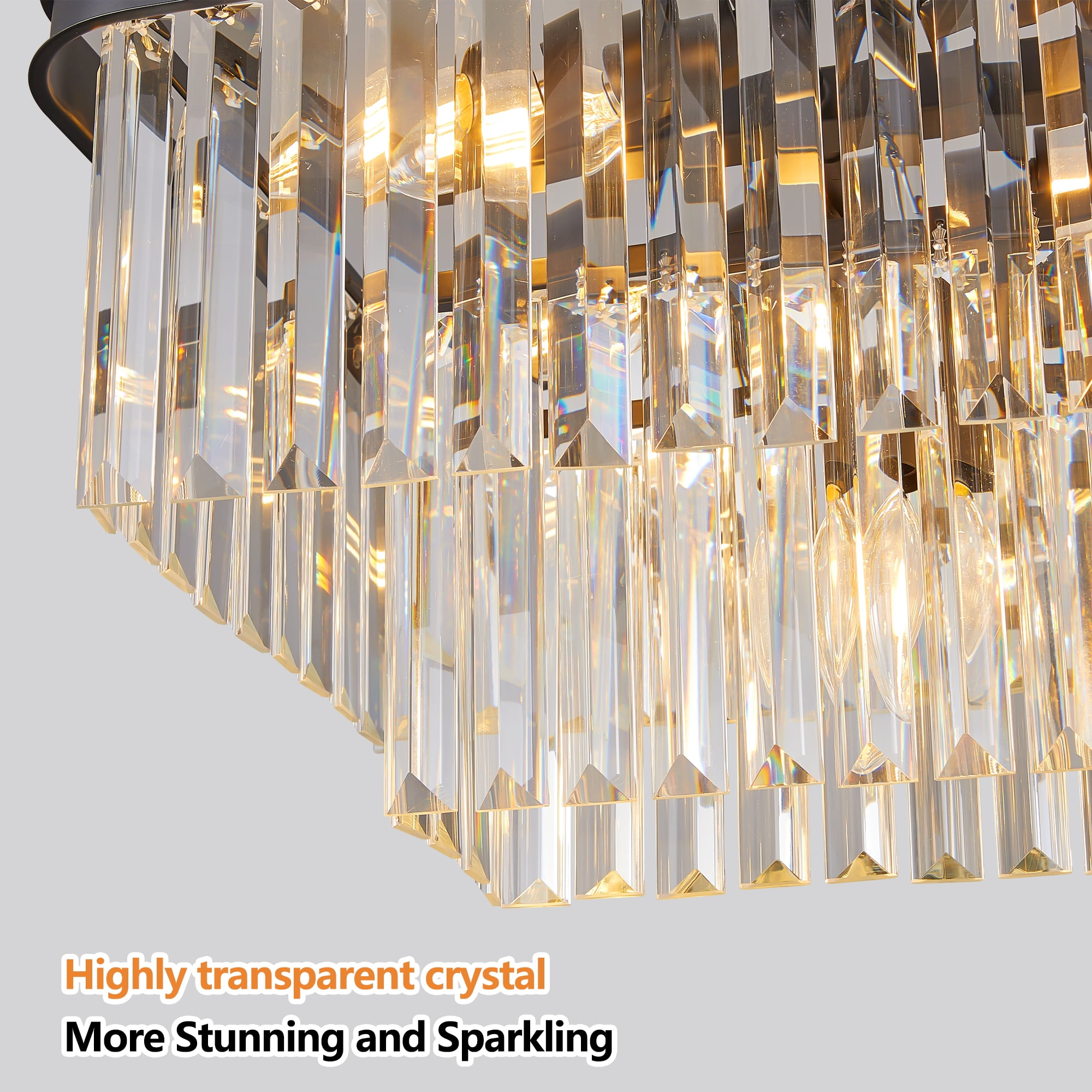 Crystal Chandelier, 11-Light 33.5in Black Modern Farmhouse Chandeliers Dining Room Lighting Fixture, Adjustable Rectangle Hanging Ceiling Light for Living Room,Pool Table Light, Kitchen Island