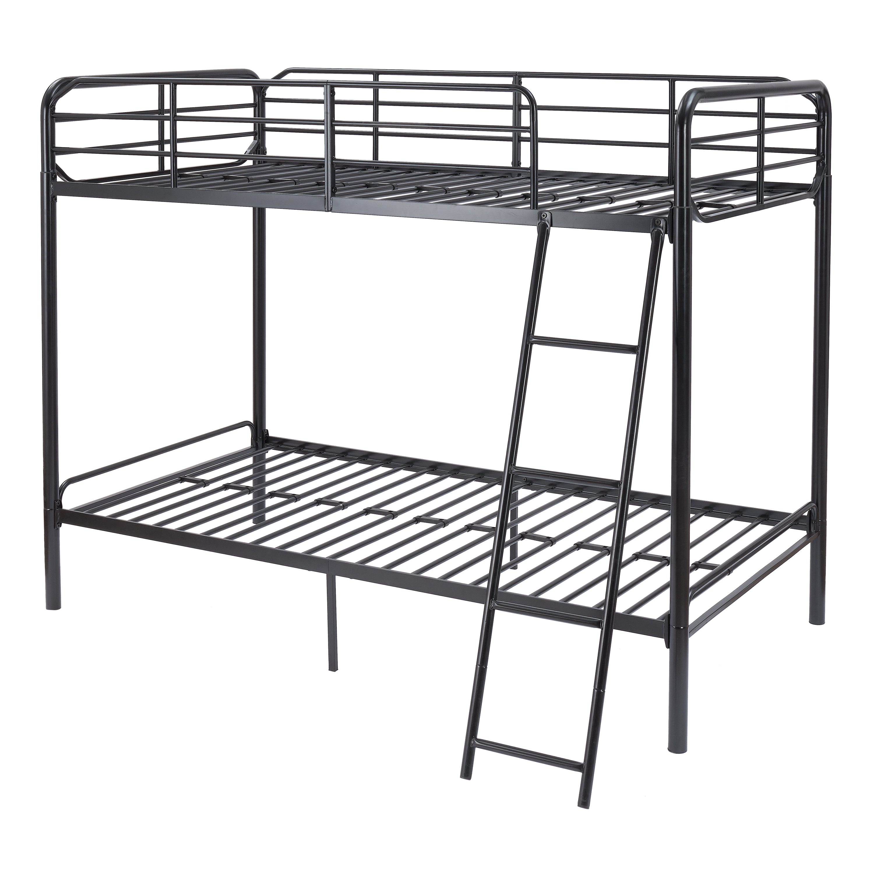 Twin Over Durable Metal Bunk Bed With Ladder Black For Kids Children ...