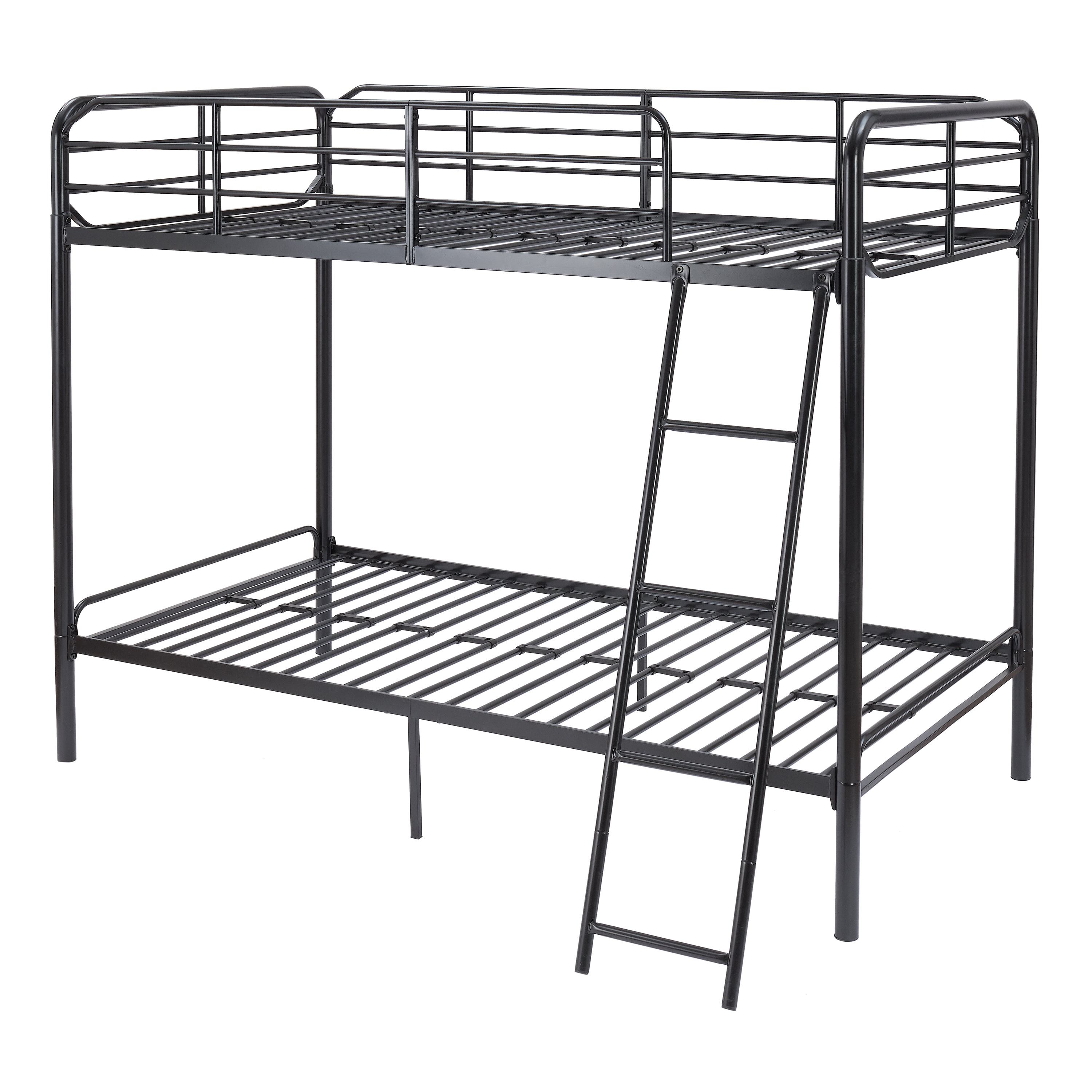 Twin Over Durable Metal Bunk Bed With Ladder Black For Kids Children