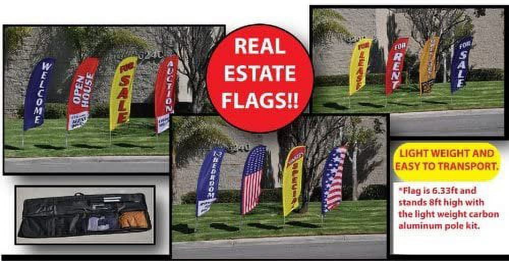 American US Banner Flag 50 Stars Feather Banner Flag Sign with Flag Pole, Ground Stake, and Travel Bag