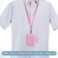 thumbnail image 6 of Uxcell Folded PU Leather ID Badge Holder with Lanyard with 1 Clear Window 4 Card Slot Pink, 6 of 6