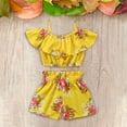 thumbnail image 5 of GYRATEDREAM Kids Baby Girls Outfits Floral Ruffle Strap Crop Tops+Shorts Set Toddler Summer Clothes 1-6 Years, 5 of 10