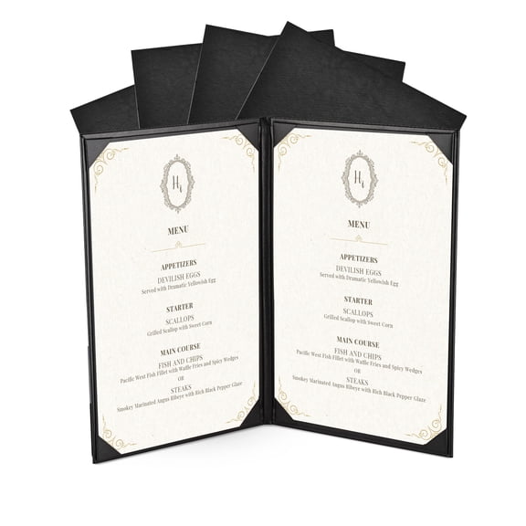 WeChef 5 pack 8.5"x14" Restaurant Menu Book Covers 2 View PU Leather w/ Angled Corner Wine List Bar Hotel