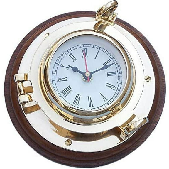 Nagina International Porthole 10" Nautical Clock On Wooden Base