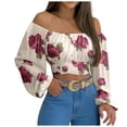thumbnail image 1 of Samickarr Woman'S Strapless Long Sleeve Printing Off Shoulder Ruched Lantern Sleeve Crop Tops, 1 of 9