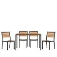 thumbnail image 2 of Emma + Oliver 5 Piece Patio Table Set - Synthetic Teak Poly Slats - 30" x 48" Steel Framed Table with 4 Faux Teak Stackable Chairs, 2 of 13