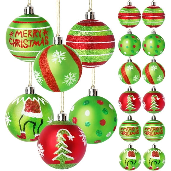 12 Pcs 2.4 Inch Christmas Ball Ornaments for Tree,Red and Green Glittering Hanging Bulbs Pendants for Christmas Tree Decorations