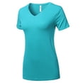 thumbnail image 2 of A2Y Women's Basic Solid Premium Rayon Short Sleeve V-neck T Shirt Tee Tops Ash Mint S, 2 of 6