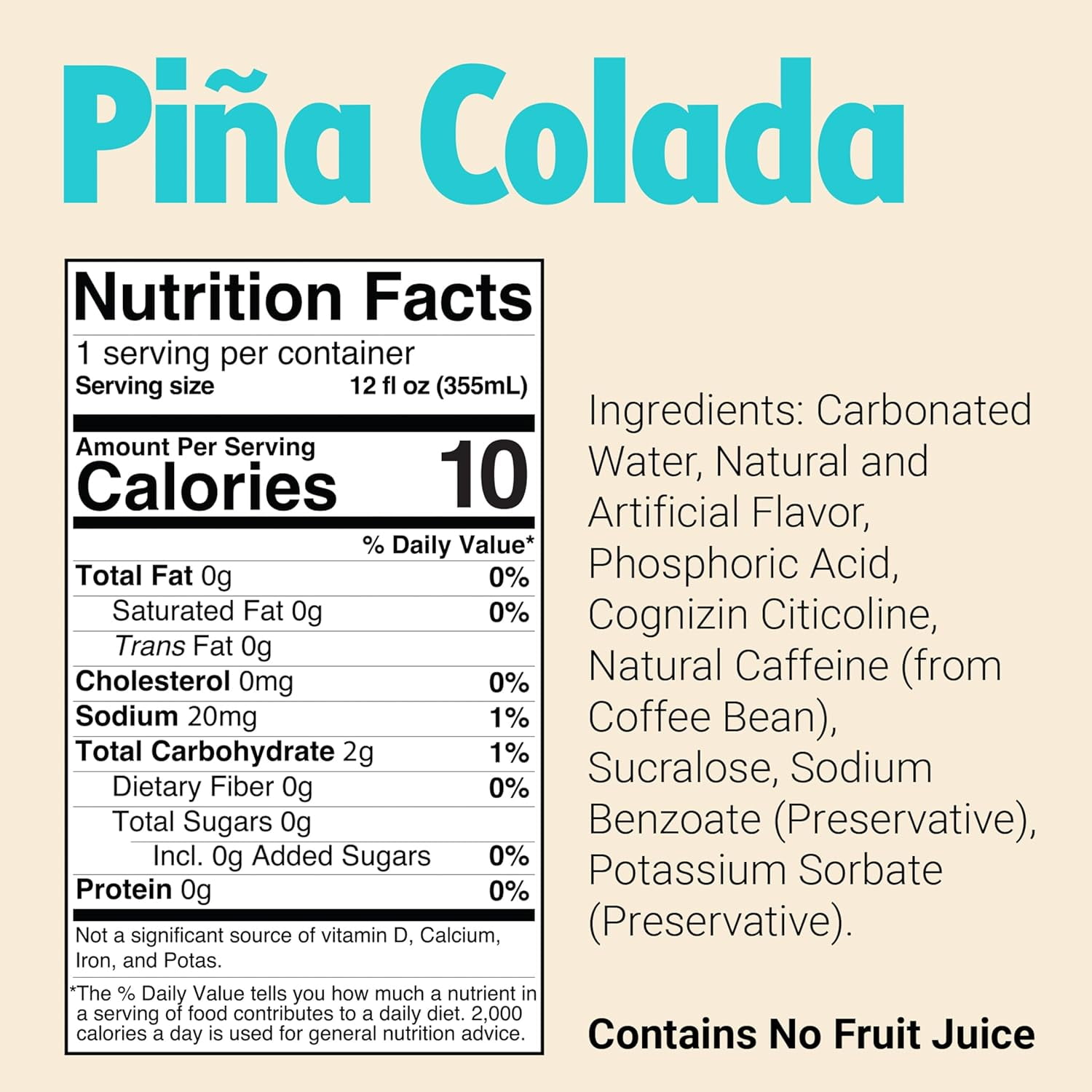 BUM Sugar-Free Energy Drink, Pina Colada - Lightly Carbonated & No Artificial Colors, Natural Caffeine & Citicoline for Energy & Focus, Brain Boost & Workout Sports Beverage - 12 oz, Pack of 12