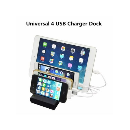 Universal 4 Port USB Hub Charging Dock Station Charger Stand Organizer for iPad for iPhone & Samsung Smart Cell Phone Tablet (Best Ipad Charging Dock)