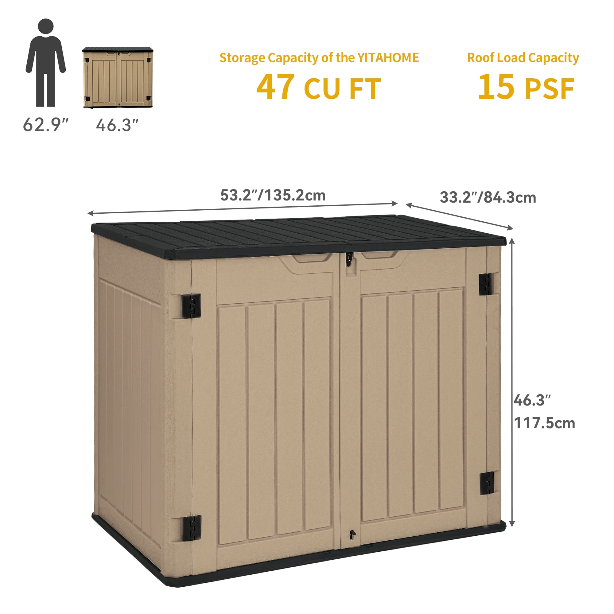 Uforic 4.5x2.8x3.9 ft Horizontal Resin Outdoor Storage Shed, Waterproof & Lockable, Brown