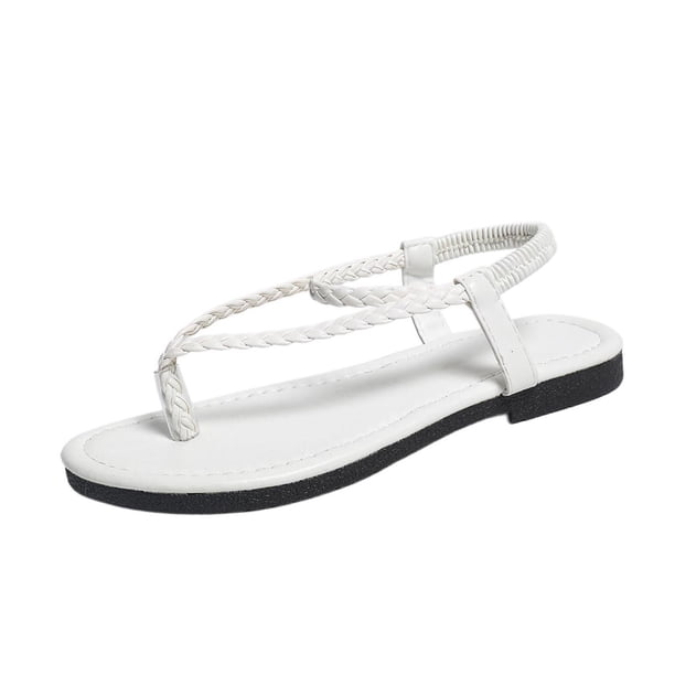 Sandalias Planas con Correas de Tobillo Sandalias Redondas Del Dedo Del Pie con Hebilla Ajustable de Verano, Zapatos Casuales de las Mujeres